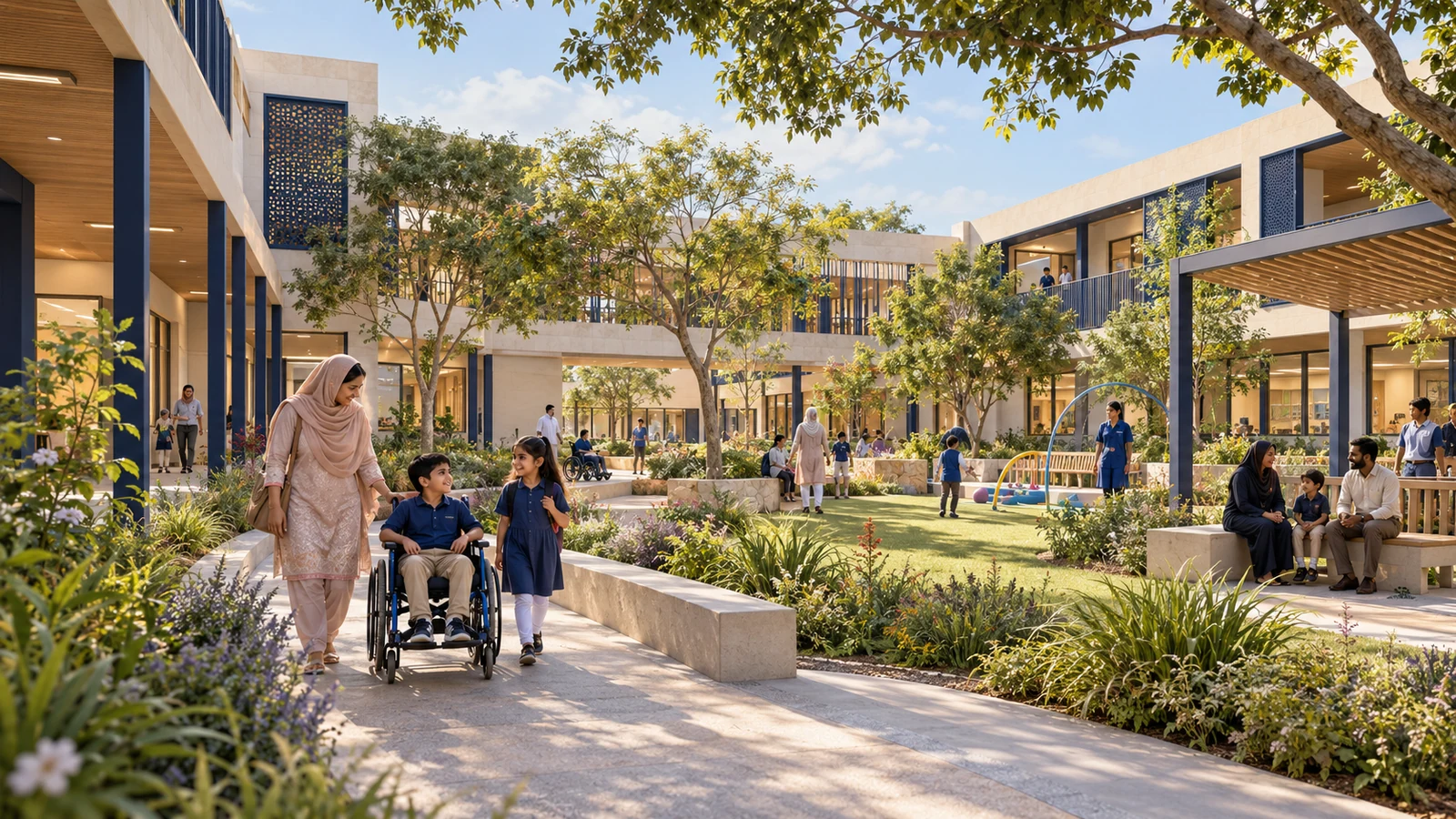 Shaded central courtyard — proposed campus concept