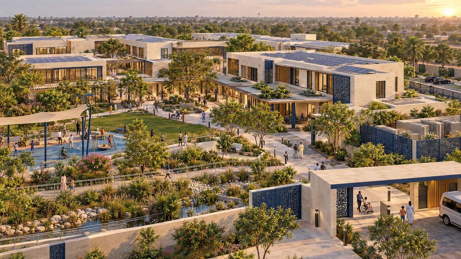 Climate-responsive campus & resilient services — proposed campus concept