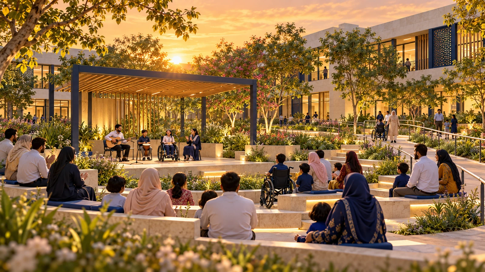 Open-air garden performance courtyard — proposed campus concept