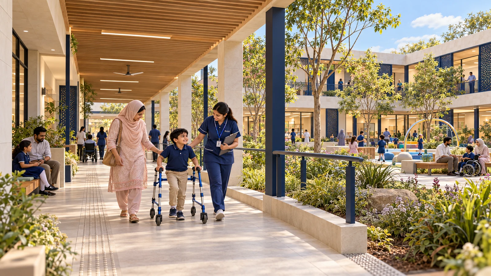 Shaded inter-building walkway — proposed campus concept