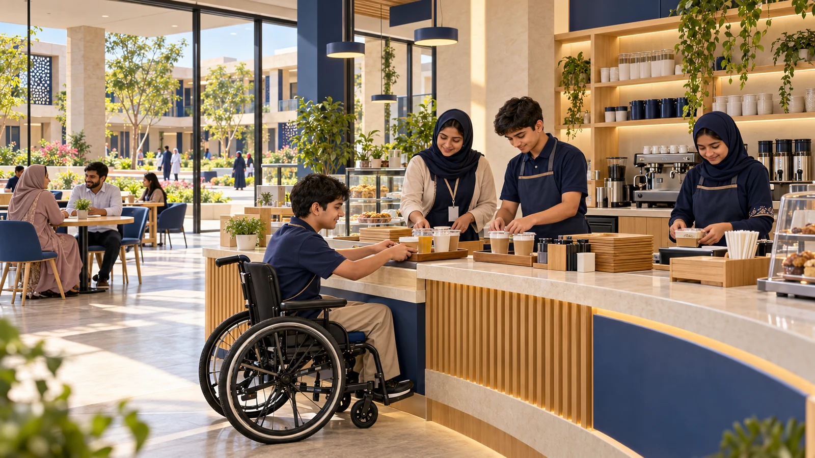 Supported café & hospitality practice counter — proposed campus concept
