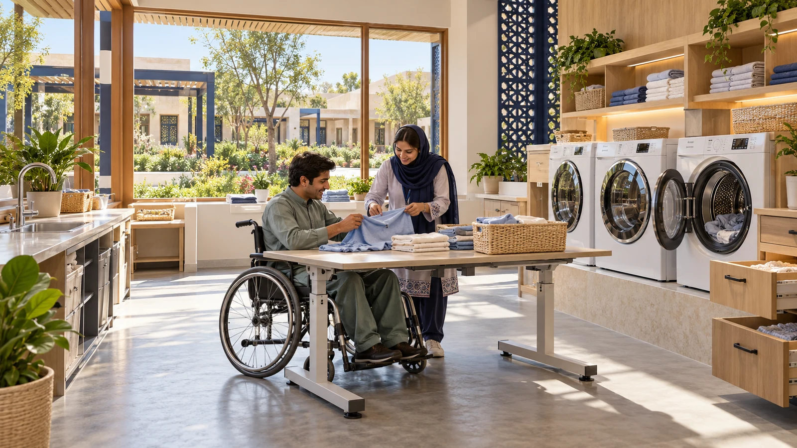 Adapted laundry & home-care practice room — proposed campus concept