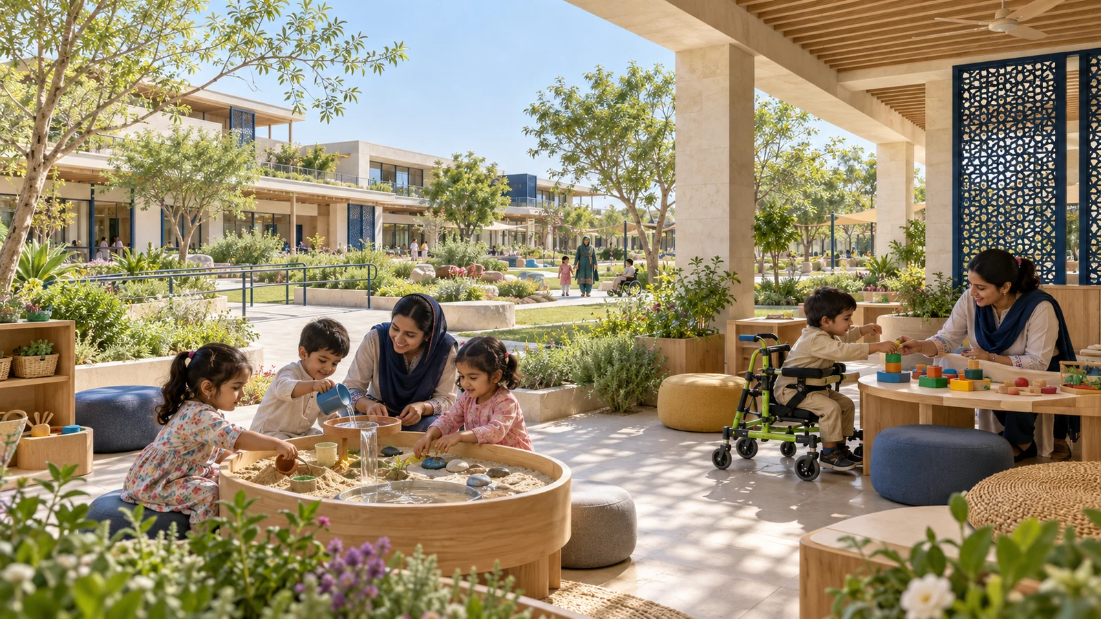 Covered early-learning outdoor terrace — proposed campus concept