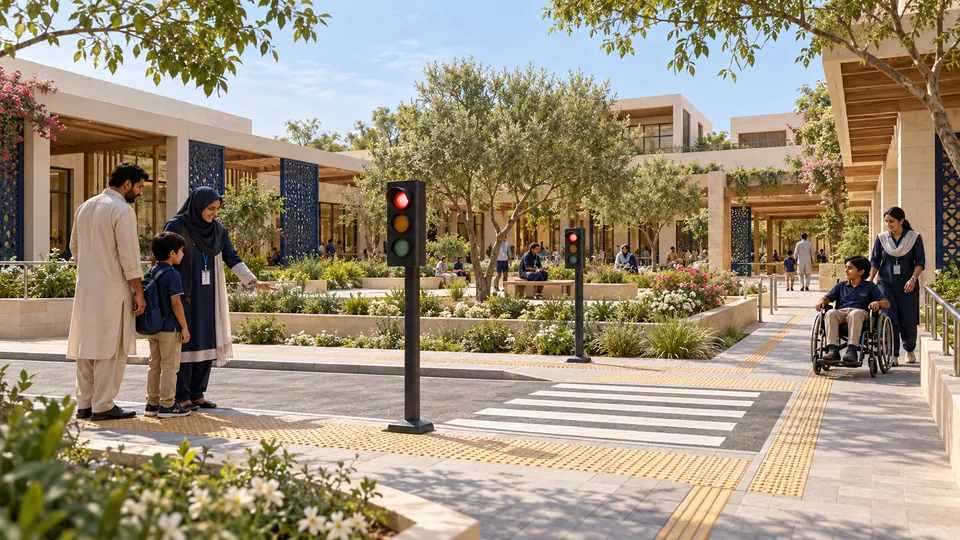 Safe pedestrian-crossing practice courtyard — proposed concept