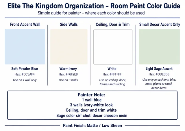 Elite Room Paint Color Guide — Current Facility